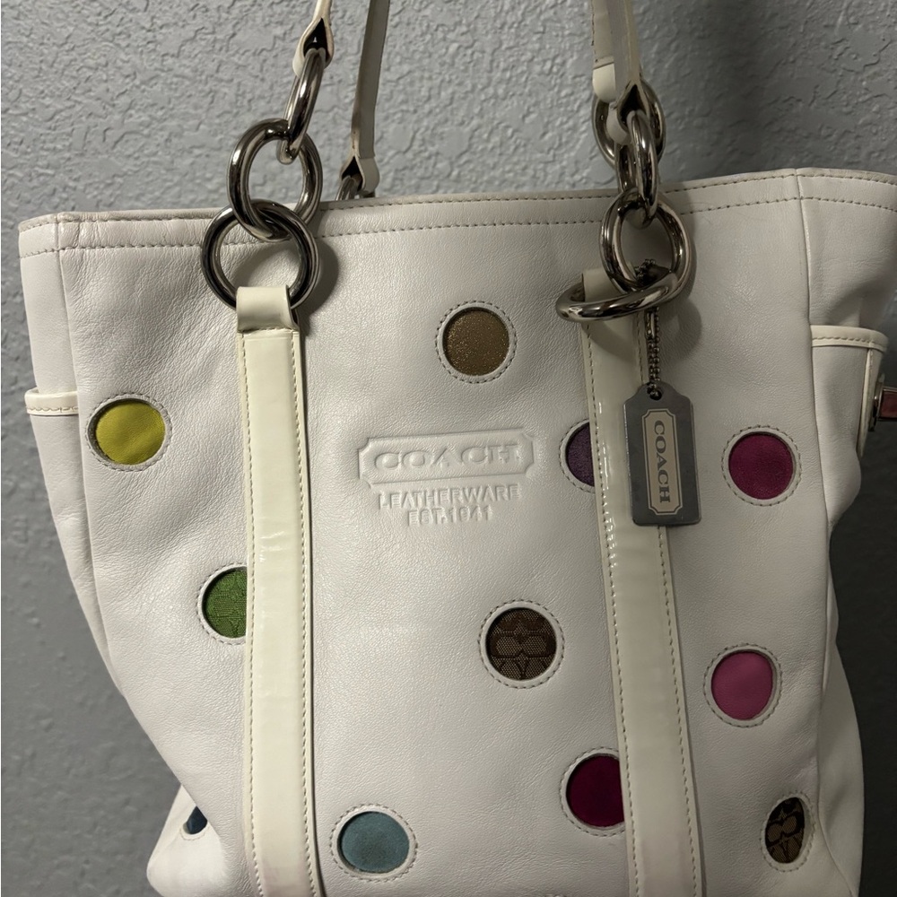 Coach White Multicolor Polka Dot Tote Bag